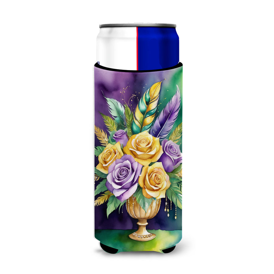 Flowers Mardi Gras Hugger for Ultra Slim Cans Image 1