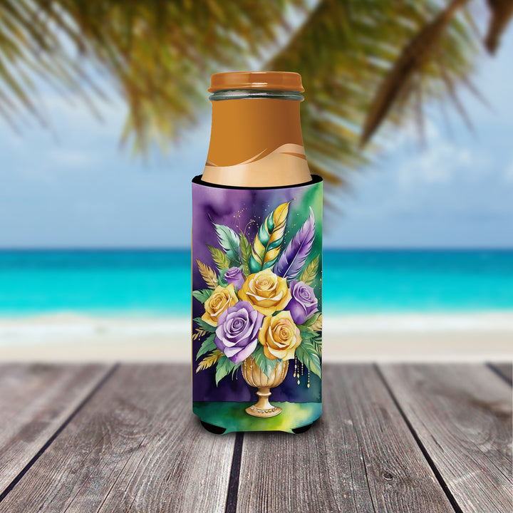 Flowers Mardi Gras Hugger for Ultra Slim Cans Image 3