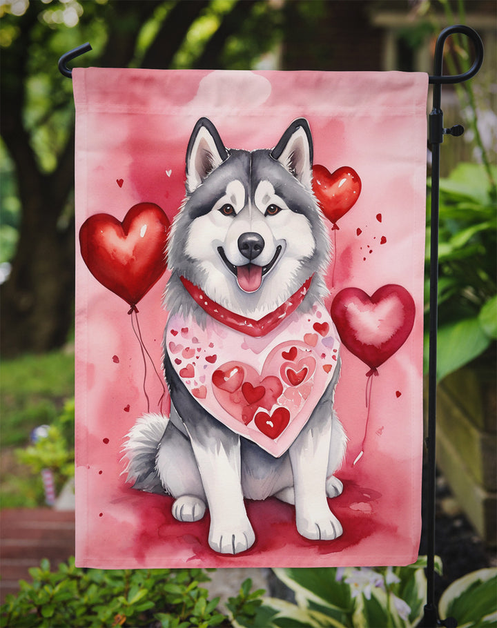 Alaskan Malamute My Valentine Garden Flag Image 3