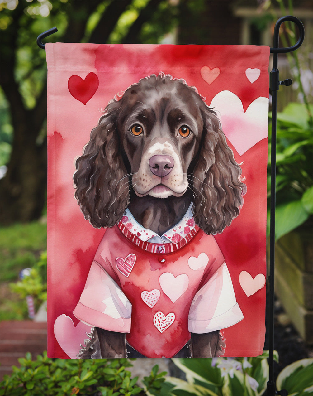 American Water Spaniel My Valentine Garden Flag Image 3