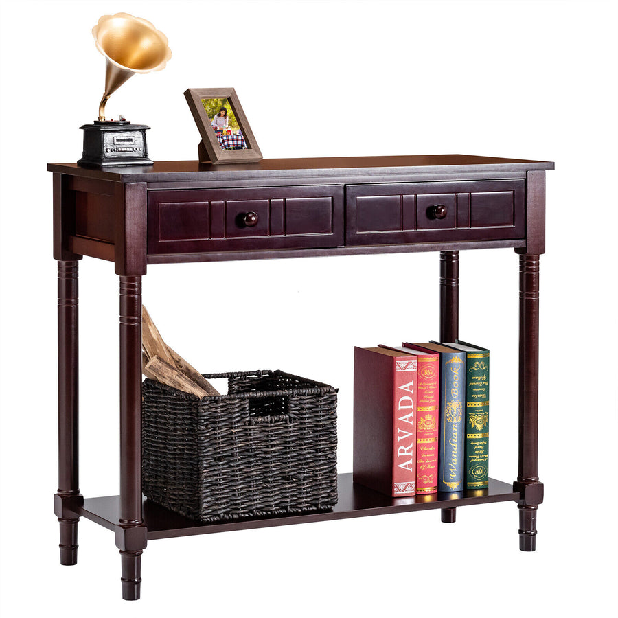 Costway Console Table Drawers Bottom Shelf Accent Sofa Entryway Hall Espresso Image 1