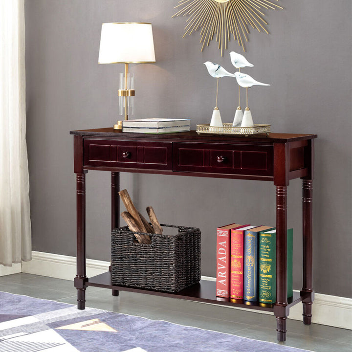 Costway Console Table Drawers Bottom Shelf Accent Sofa Entryway Hall Espresso Image 2