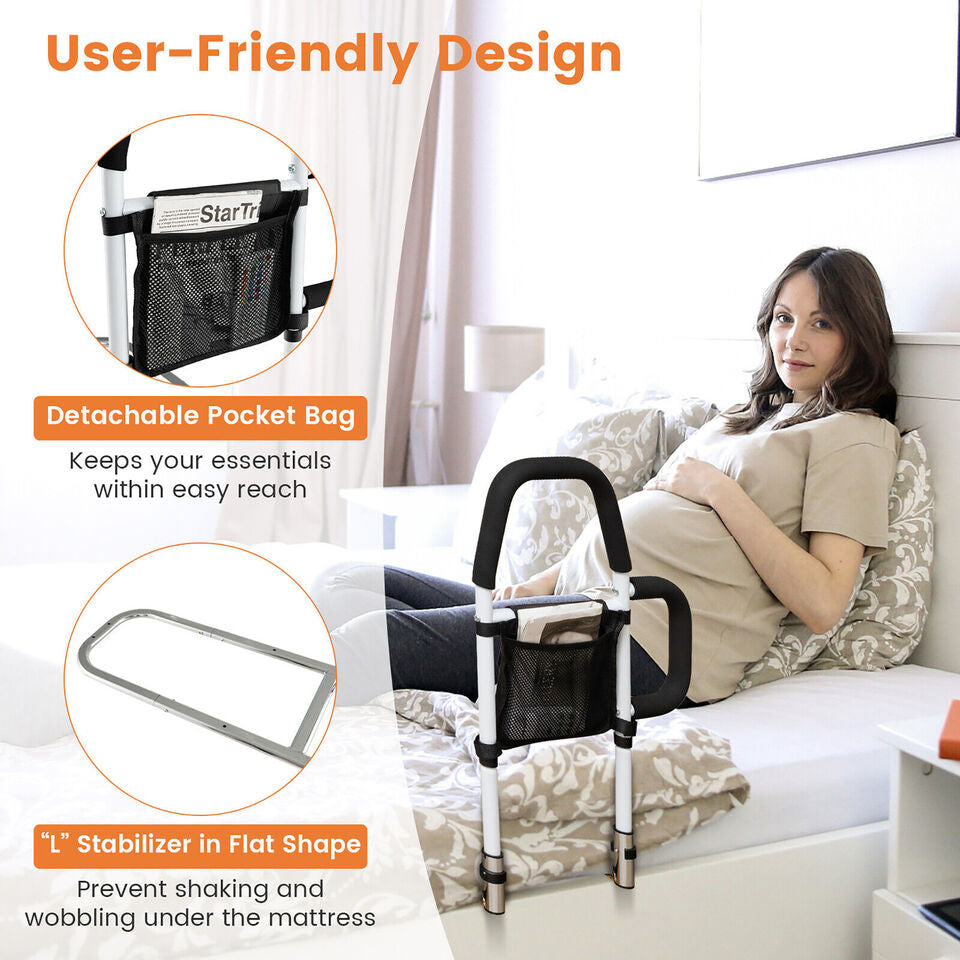 Bed Rail Safety Bed Assist Rail for Elderly Adults w/Storage Pocket Fixing Strap Image 2