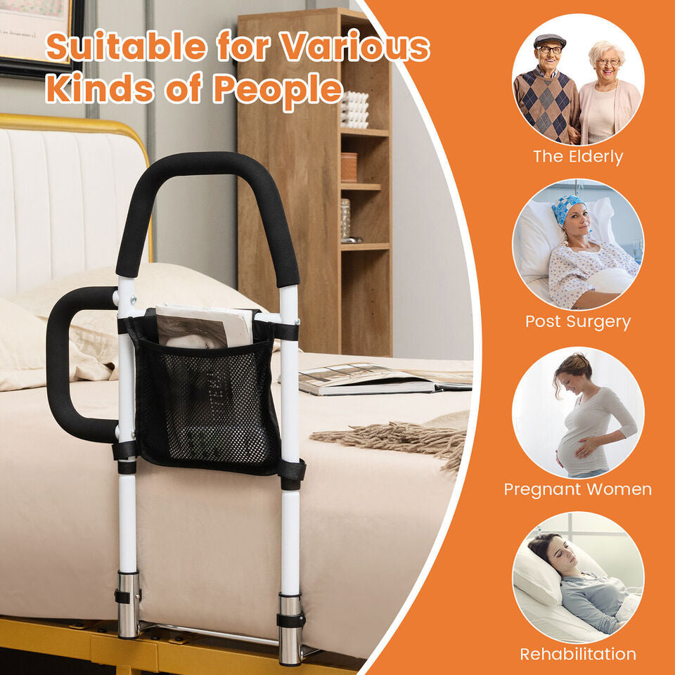 Bed Rail Safety Bed Assist Rail for Elderly Adults w/Storage Pocket Fixing Strap Image 5