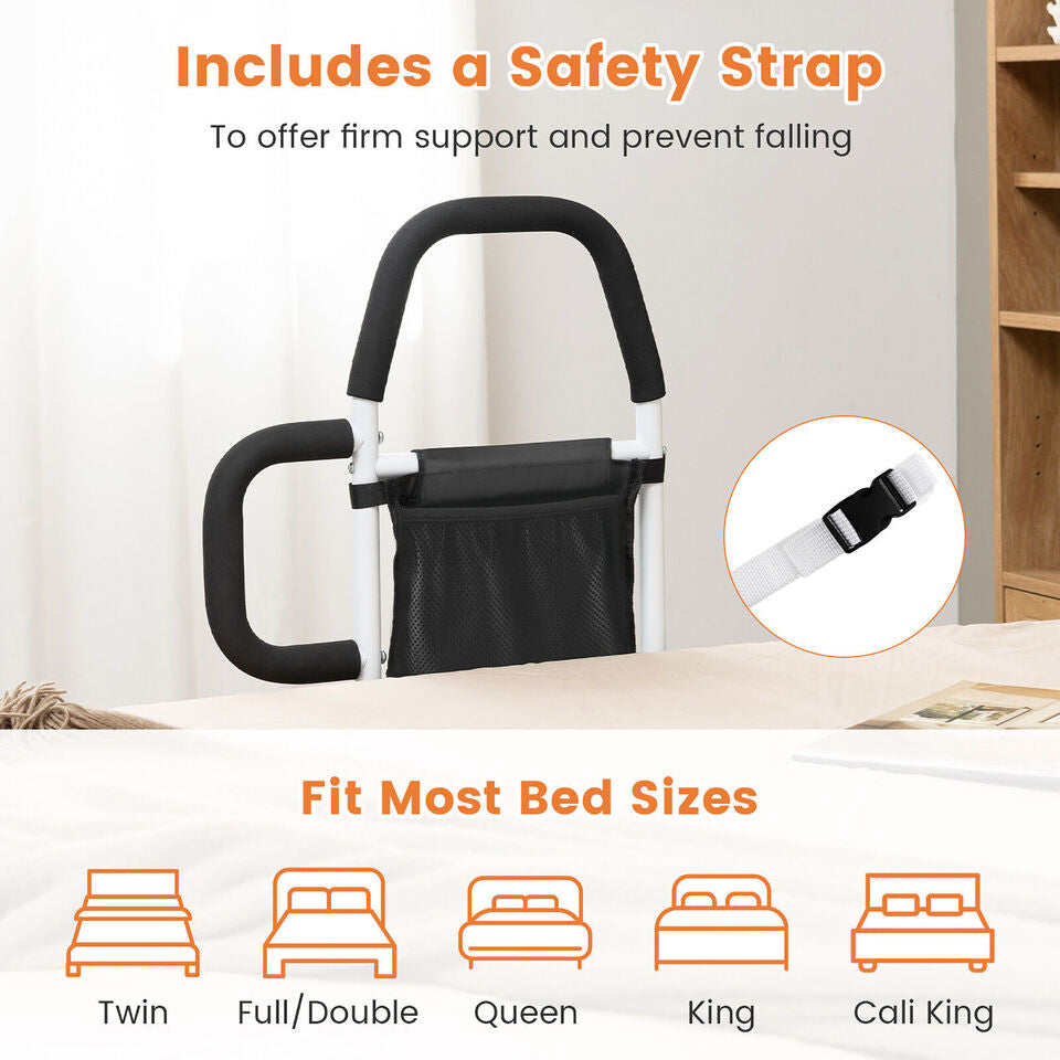 Bed Rail Safety Bed Assist Rail for Elderly Adults w/Storage Pocket Fixing Strap Image 6