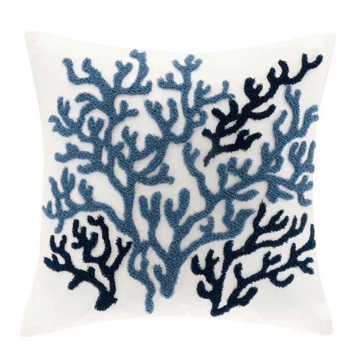 Gracie Mills Lane Coastal Breeze Embroidered Coral Square Decorative Pillow - GRACE-533 Image 1