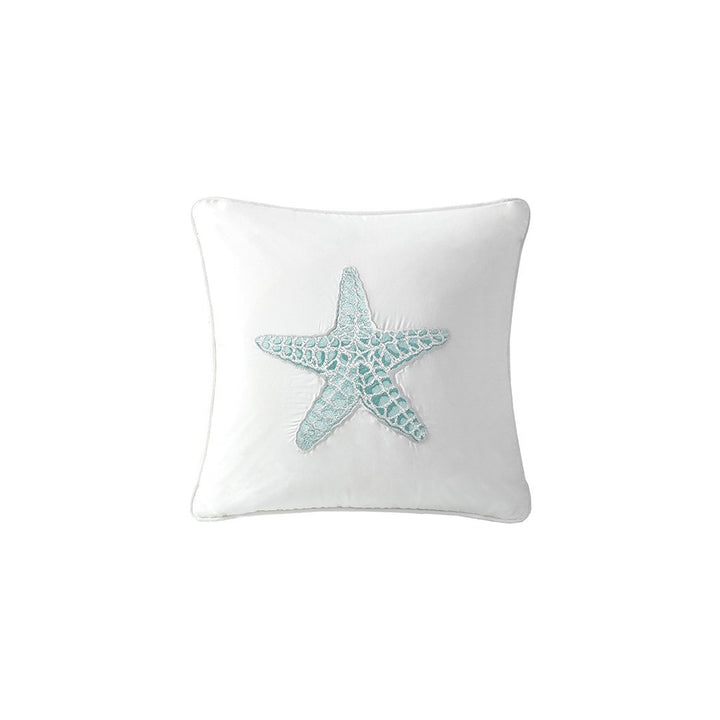 Gracie Mills Celina Seashell Embroidered Cotton Square Pillow - GRACE-770 Image 1