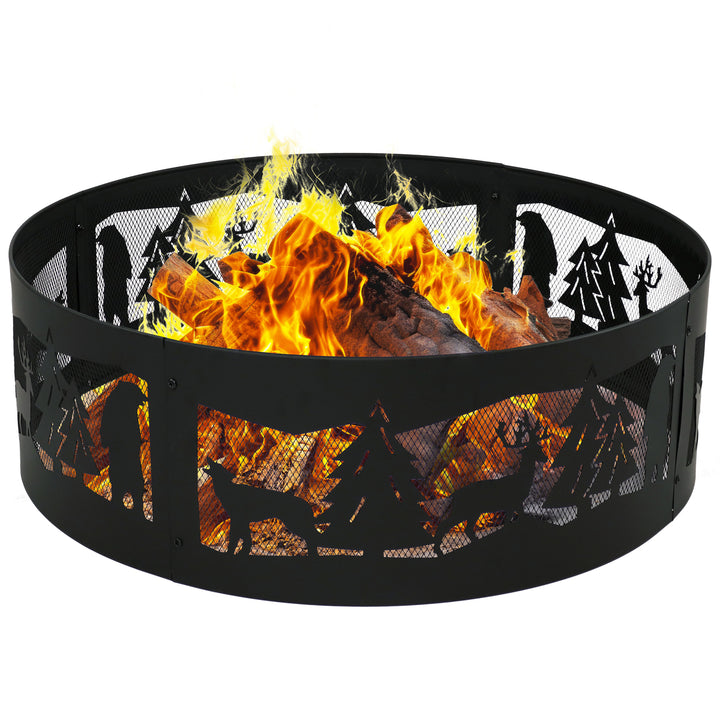 Sunnydaze 36 in Forest Wilderness Steel Fire Pit Ring - Black Image 1