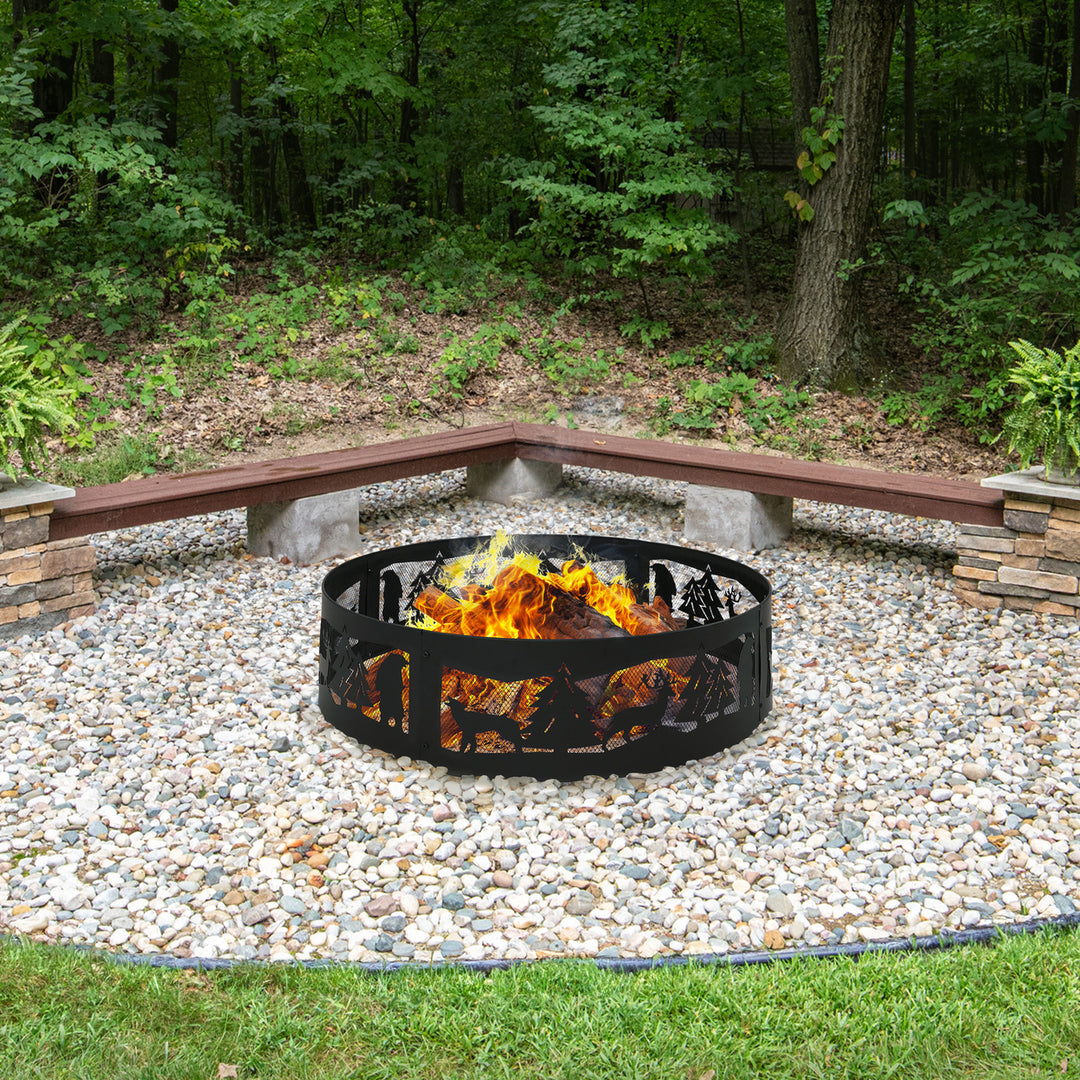 Sunnydaze 36 in Forest Wilderness Steel Fire Pit Ring - Black Image 4