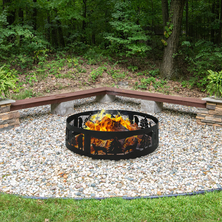 Sunnydaze 36 in Forest Wilderness Steel Fire Pit Ring - Black Image 4