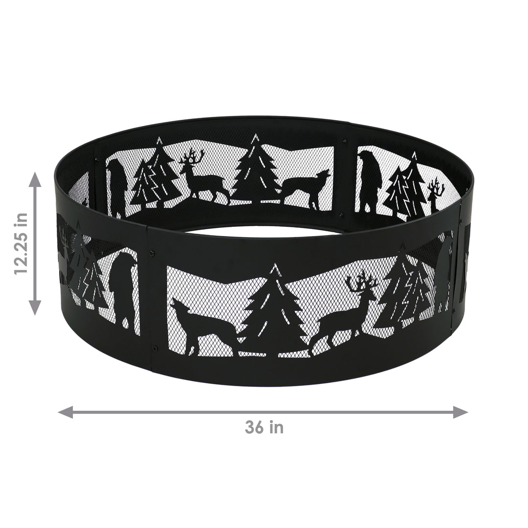 Sunnydaze 36 in Forest Wilderness Steel Fire Pit Ring - Black Image 3