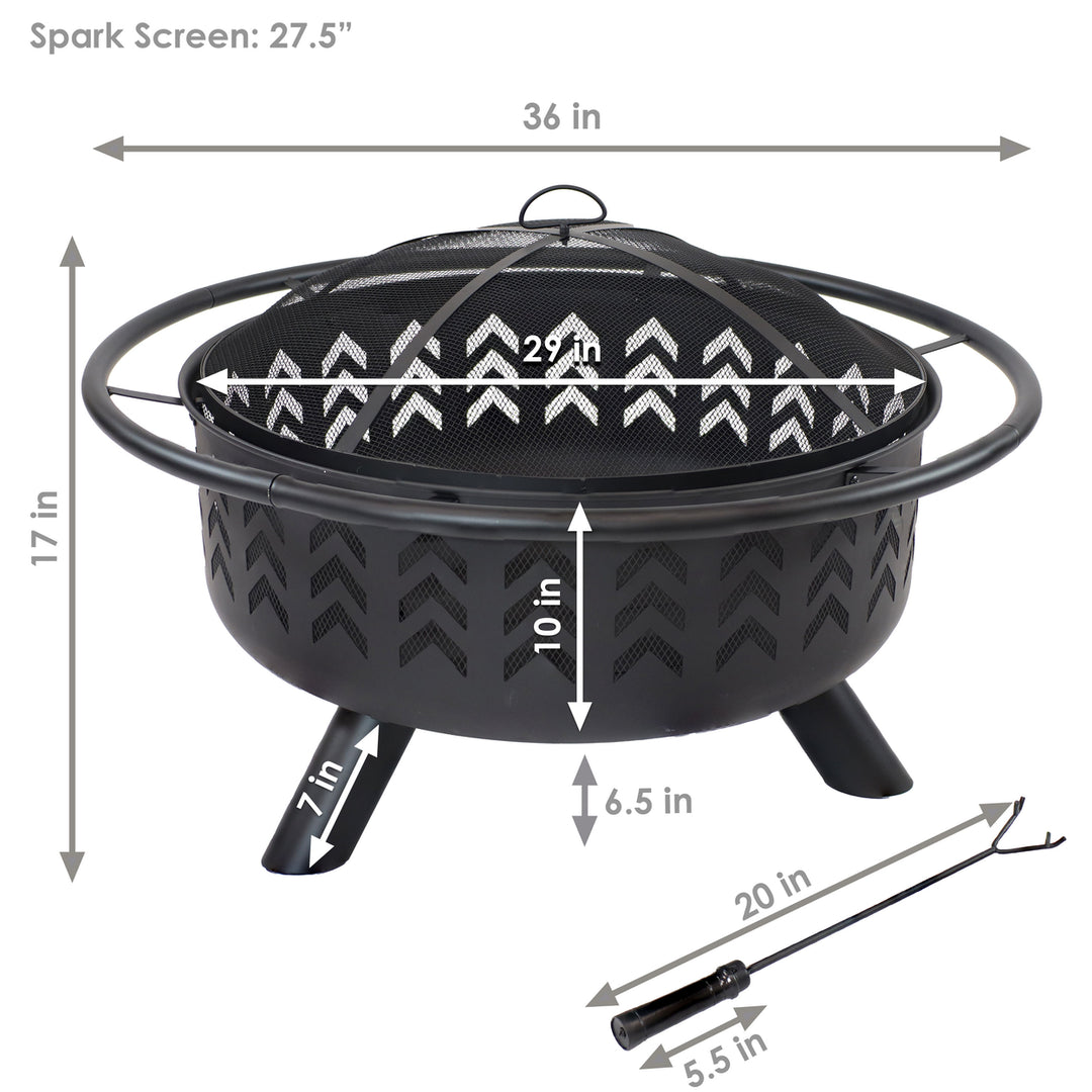 Sunnydaze 36 in Steel Arrow Motif Fire Pit with Spark Screen - Black Image 3