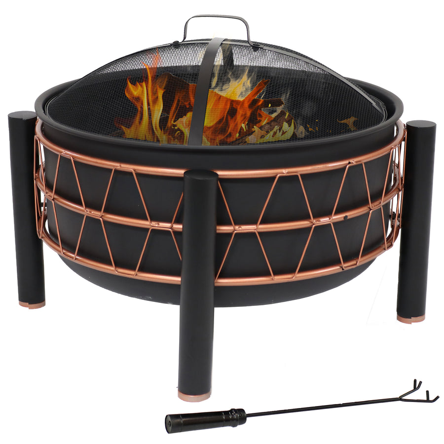 Sunnydaze 24.5-Inch Wood-Burning Fire Pit with Trapezoid Pattern - Black Image 1