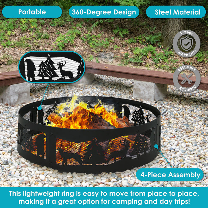 Sunnydaze 36 in Forest Wilderness Steel Fire Pit Ring - Black Image 2