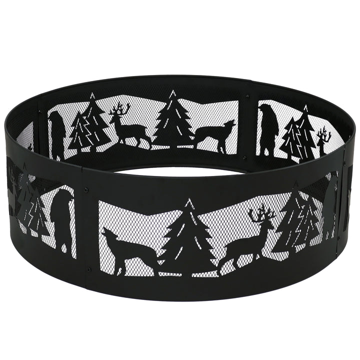 Sunnydaze 36 in Forest Wilderness Steel Fire Pit Ring - Black Image 5