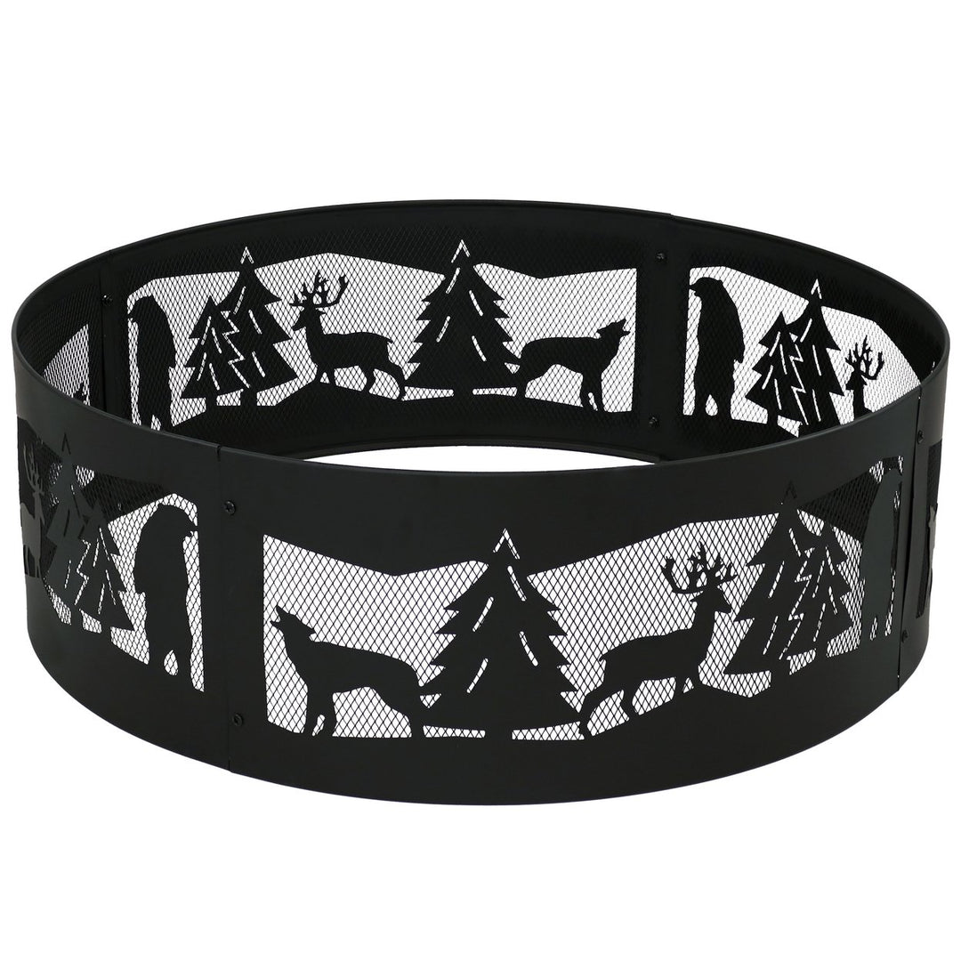 Sunnydaze 36 in Forest Wilderness Steel Fire Pit Ring - Black Image 6