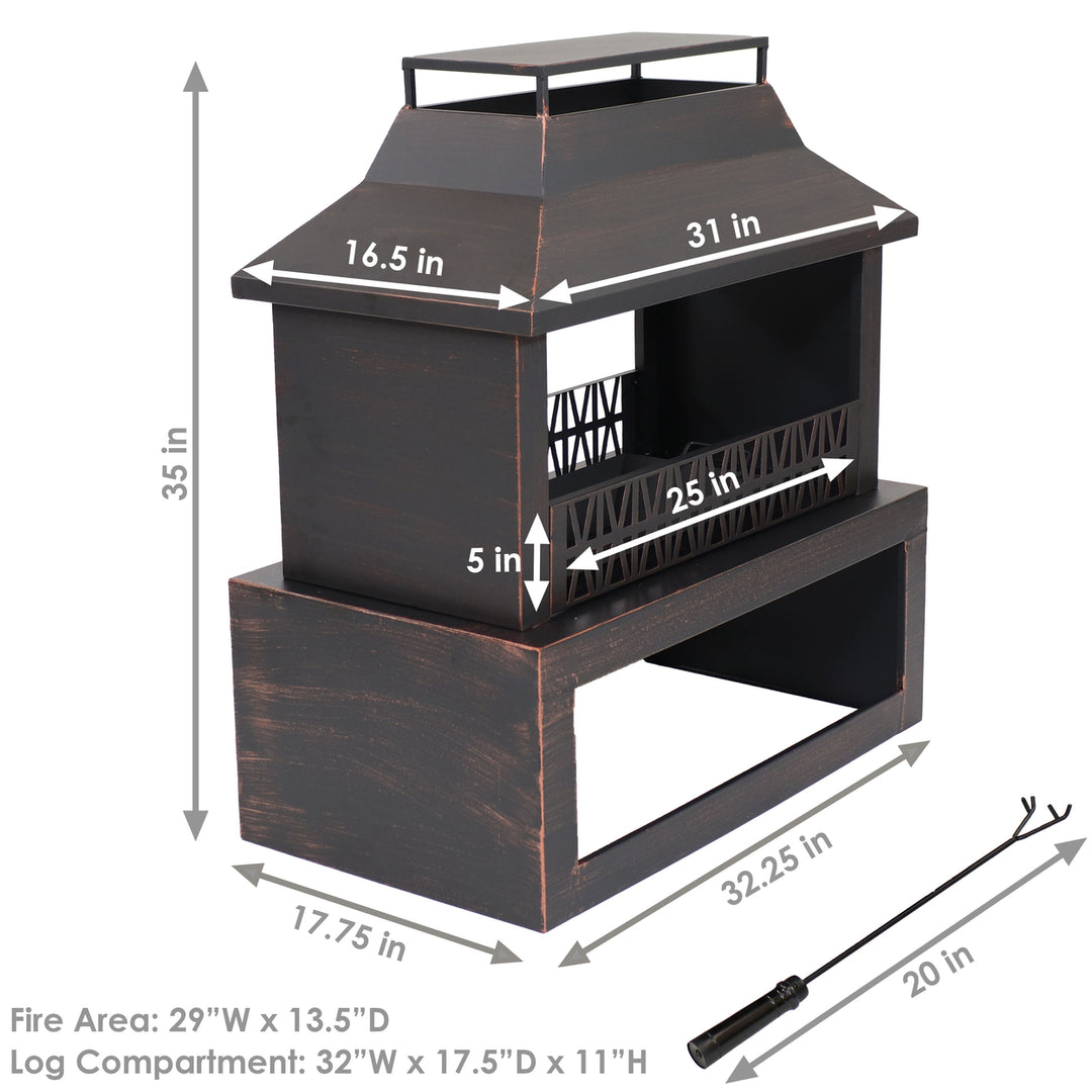 Sunnydaze 32 in Steel Outdoor Fireplace with Log Storage - Brushed Bronze Image 3
