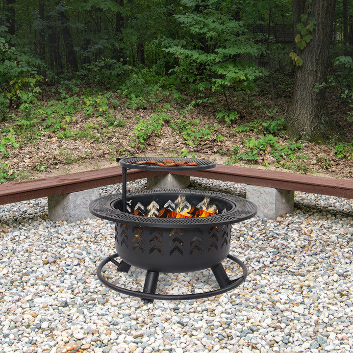 Sunnydaze 32.75 in Arrow Motif Steel Fire Pit with Cooking Grate - Black Image 4