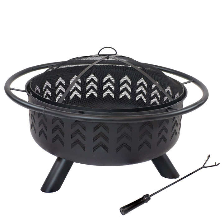 Sunnydaze 36 in Steel Arrow Motif Fire Pit with Spark Screen - Black Image 7