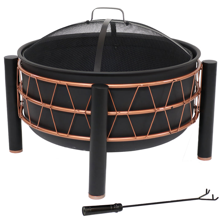 Sunnydaze 24.5-Inch Wood-Burning Fire Pit with Trapezoid Pattern - Black Image 6