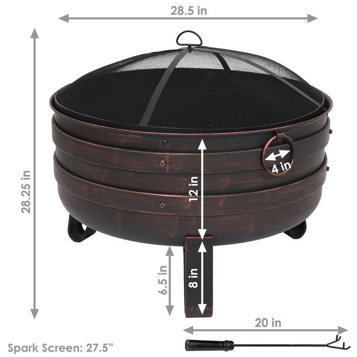 Sunnydaze 24 in Cauldron Fire Pit with Spark Screen and Cover - Bronze Image 3