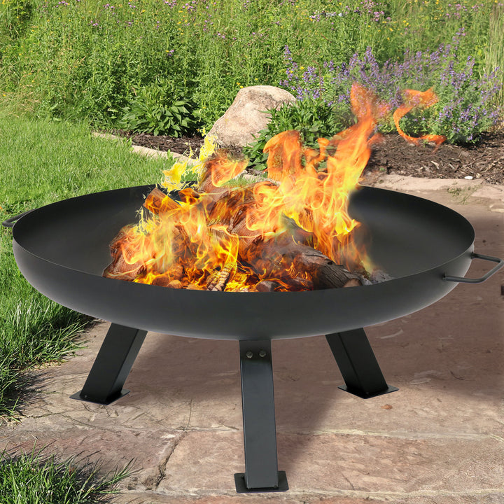 Sunnydaze 29.25 in Rustic Steel Tripod Fire Pit with Cover - Black Image 4