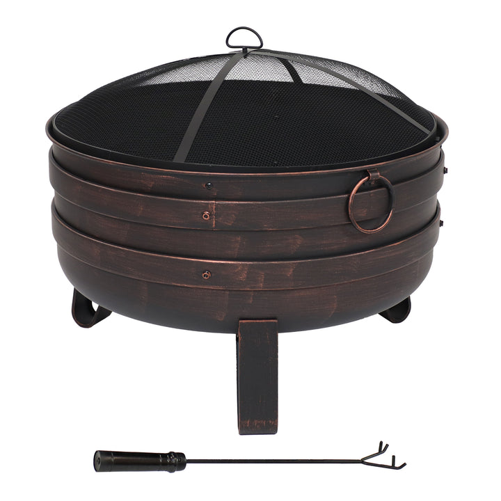 Sunnydaze 24 in Cauldron Fire Pit with Spark Screen and Cover - Bronze Image 6