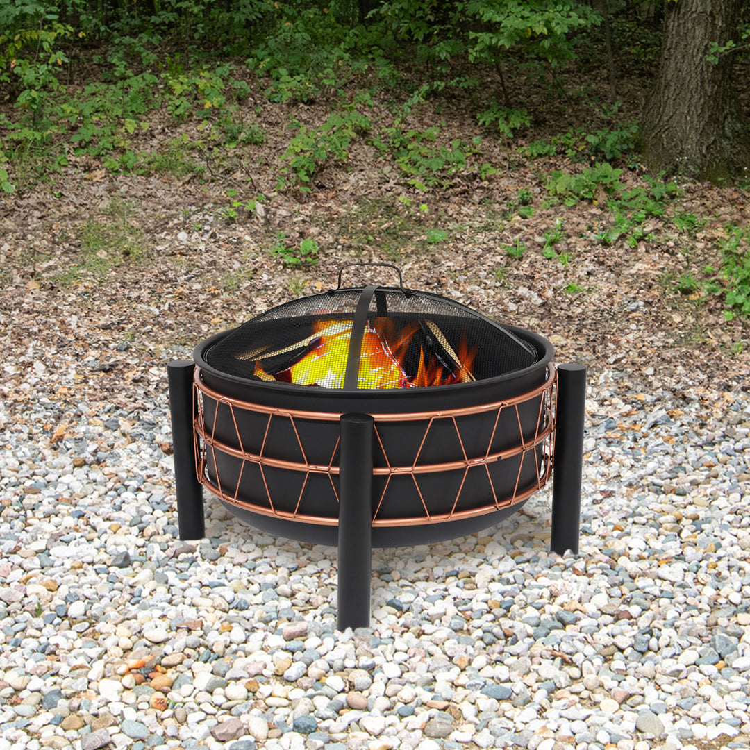 Sunnydaze 24.5-Inch Wood-Burning Fire Pit with Trapezoid Pattern - Black Image 4