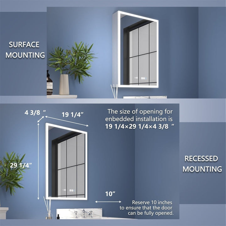 Rim 20x30 Lighted Medicine Cabinet Recessed Mirror LED with Outlets USBs Waterproof Image 3