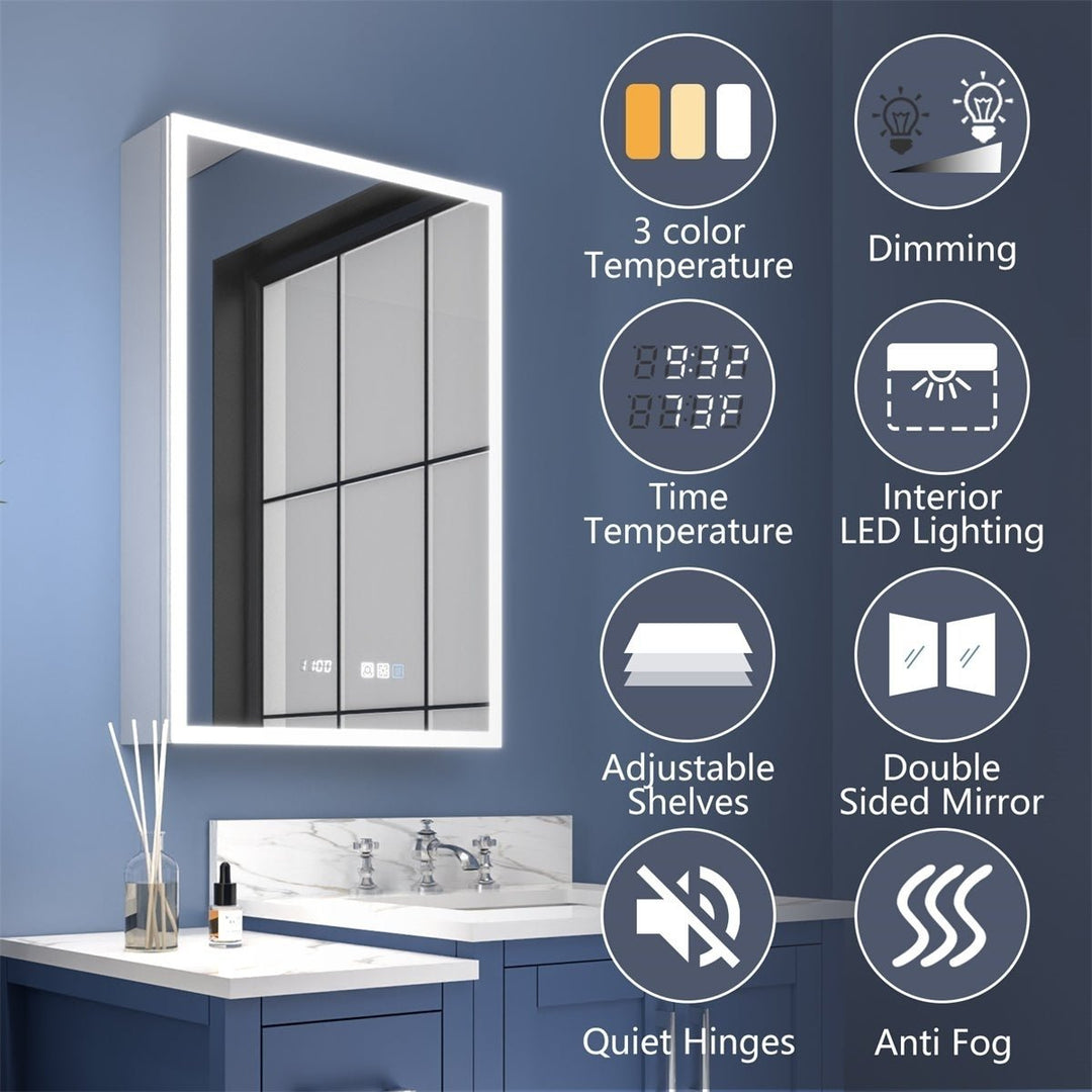 Rim 20x30 Lighted Medicine Cabinet Recessed Mirror LED with Outlets USBs Waterproof Image 4