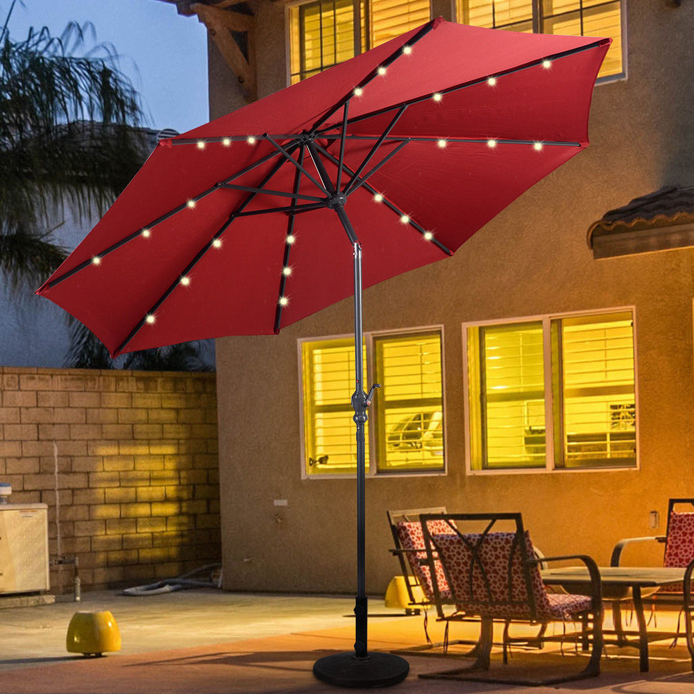 10ft Patio Solar Umbrella LED Patio Market Steel Tilt W/ Crank (Burgundy) Image 2