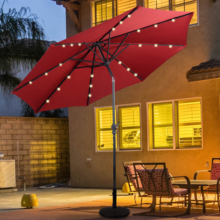 10ft Patio Solar Umbrella LED Patio Market Steel Tilt W/ Crank (Burgundy) Image 2