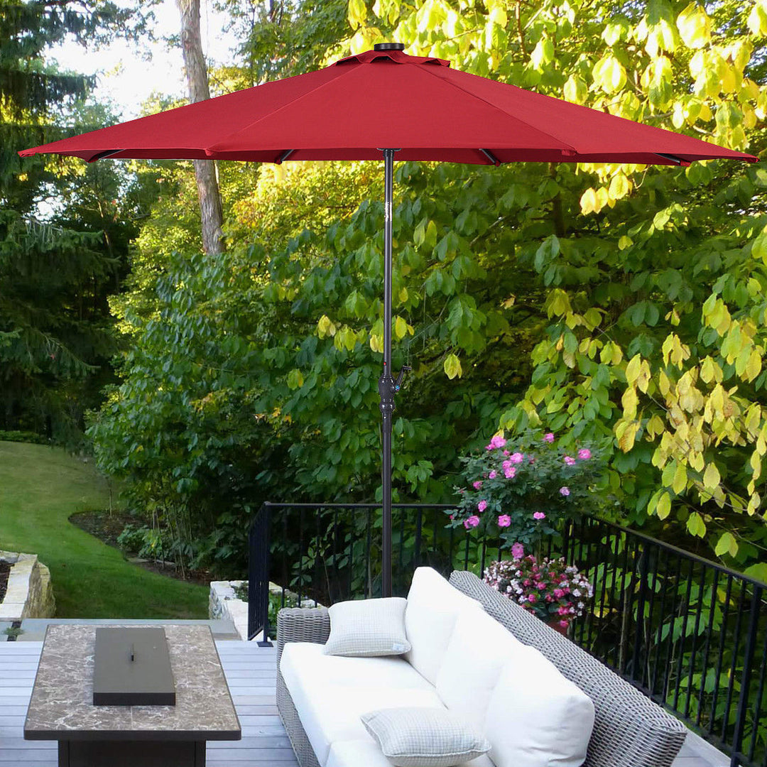 10ft Patio Solar Umbrella LED Patio Market Steel Tilt W/ Crank (Burgundy) Image 3