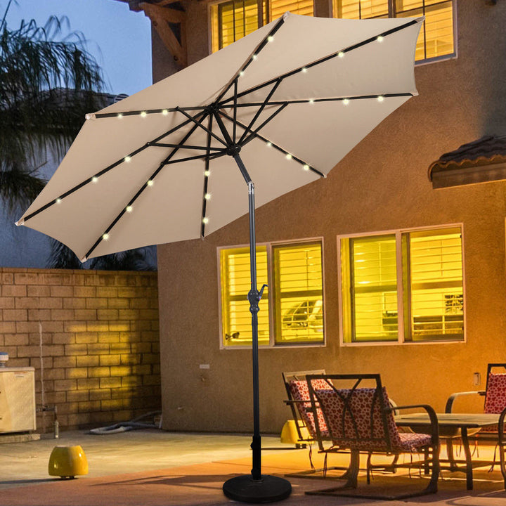 10ft Patio Solar Umbrella LED Patio Market Steel Tilt w/ Crank Outdoor Beige Image 2