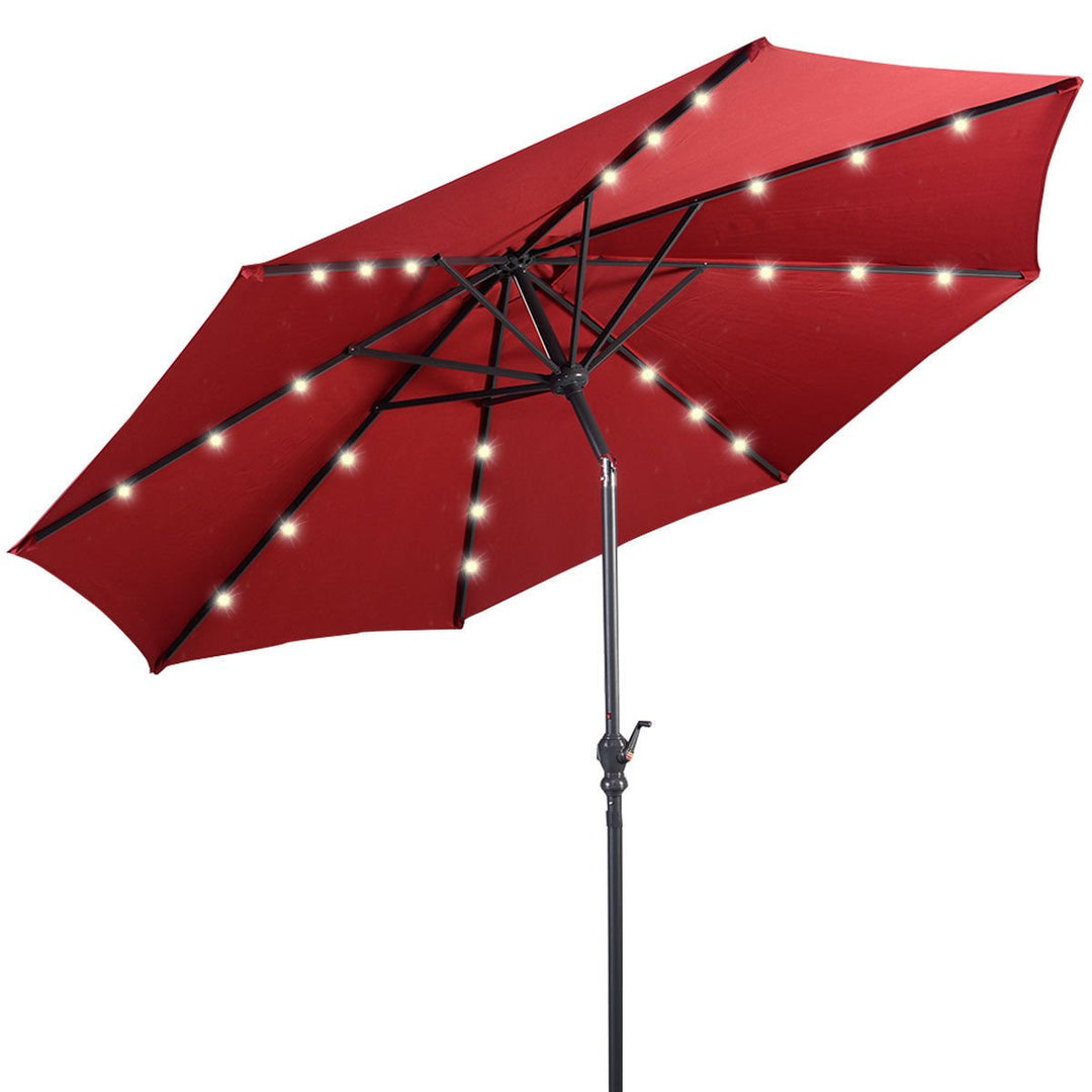 10ft Patio Solar Umbrella LED Patio Market Steel Tilt W/ Crank (Burgundy) Image 4