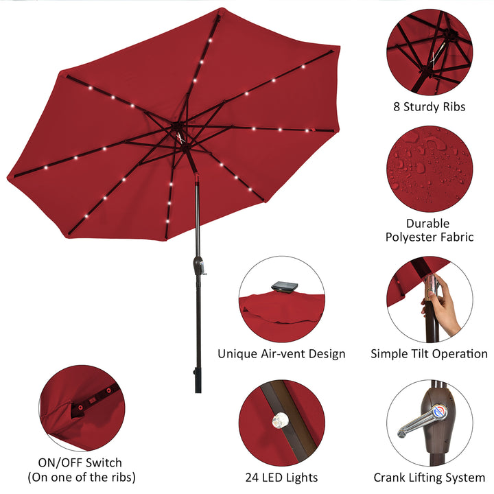 10ft Patio Solar Umbrella LED Patio Market Steel Tilt W/ Crank (Burgundy) Image 5