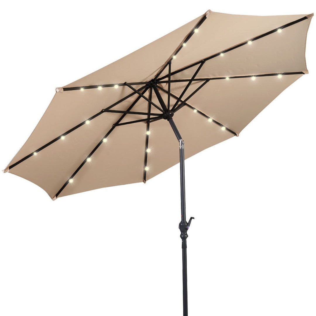 10ft Patio Solar Umbrella LED Patio Market Steel Tilt w/ Crank Outdoor Beige Image 3