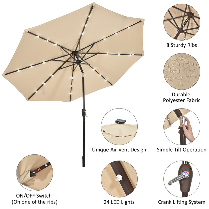 10ft Patio Solar Umbrella LED Patio Market Steel Tilt w/ Crank Outdoor Beige Image 4