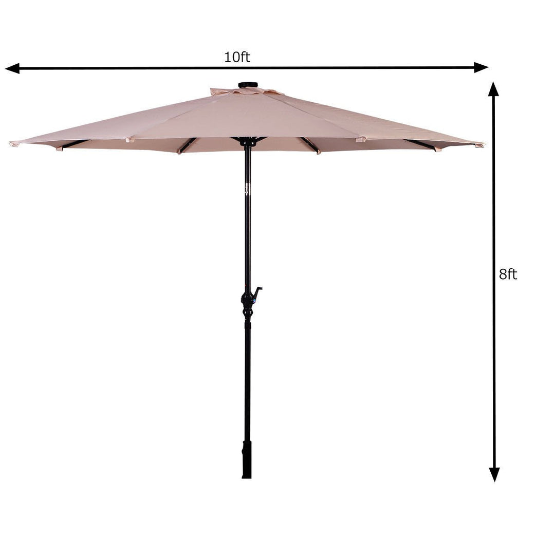 10ft Patio Solar Umbrella LED Patio Market Steel Tilt w/ Crank Outdoor Beige Image 5