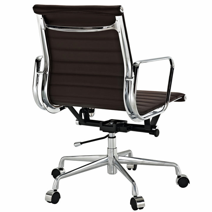 Modern Ribbed Mid Back Office Chair Brown Italian Leather Image 3