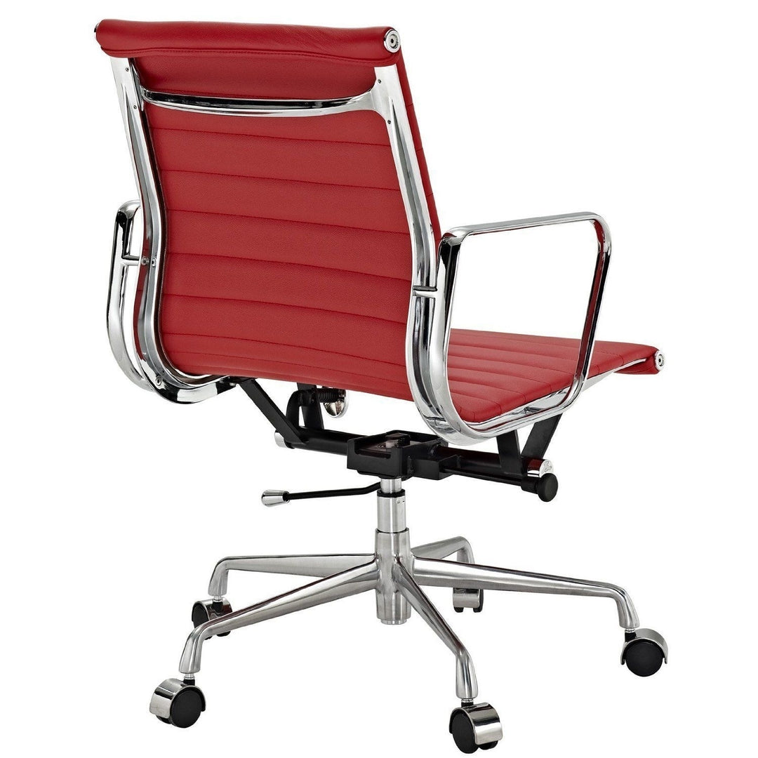 Modern Ribbed Mid Back Office Chair Red Italian Leather Image 3