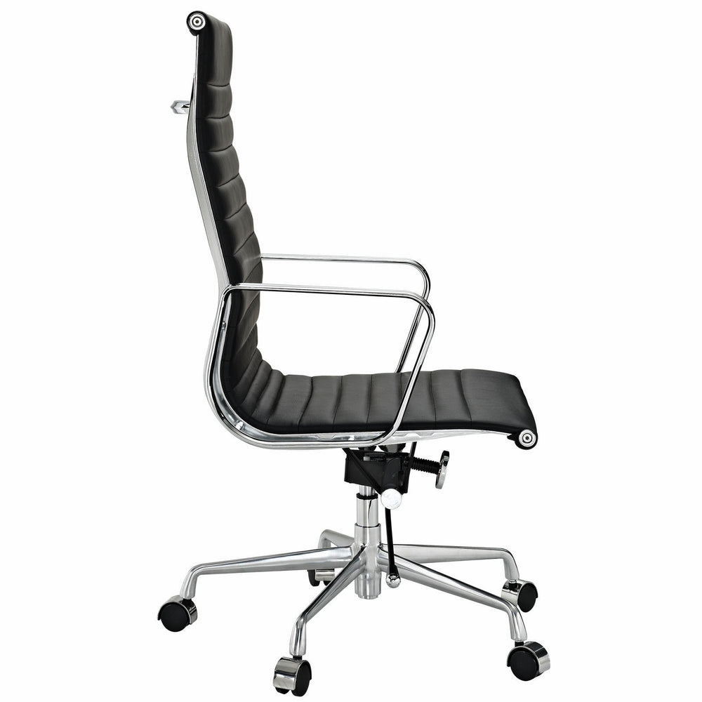 Modern Ribbed High Back Office Chair Black Italian Leather Image 2