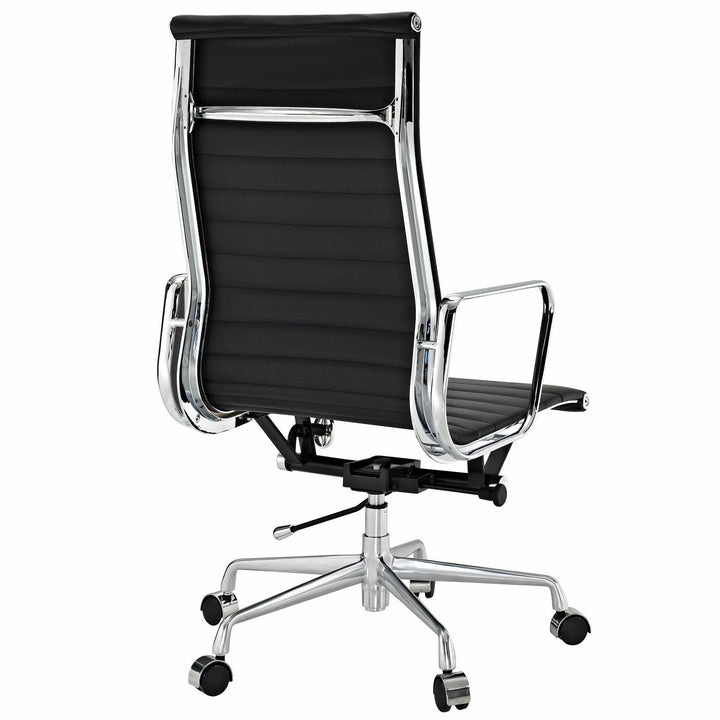 Modern Ribbed High Back Office Chair Black Italian Leather Image 3