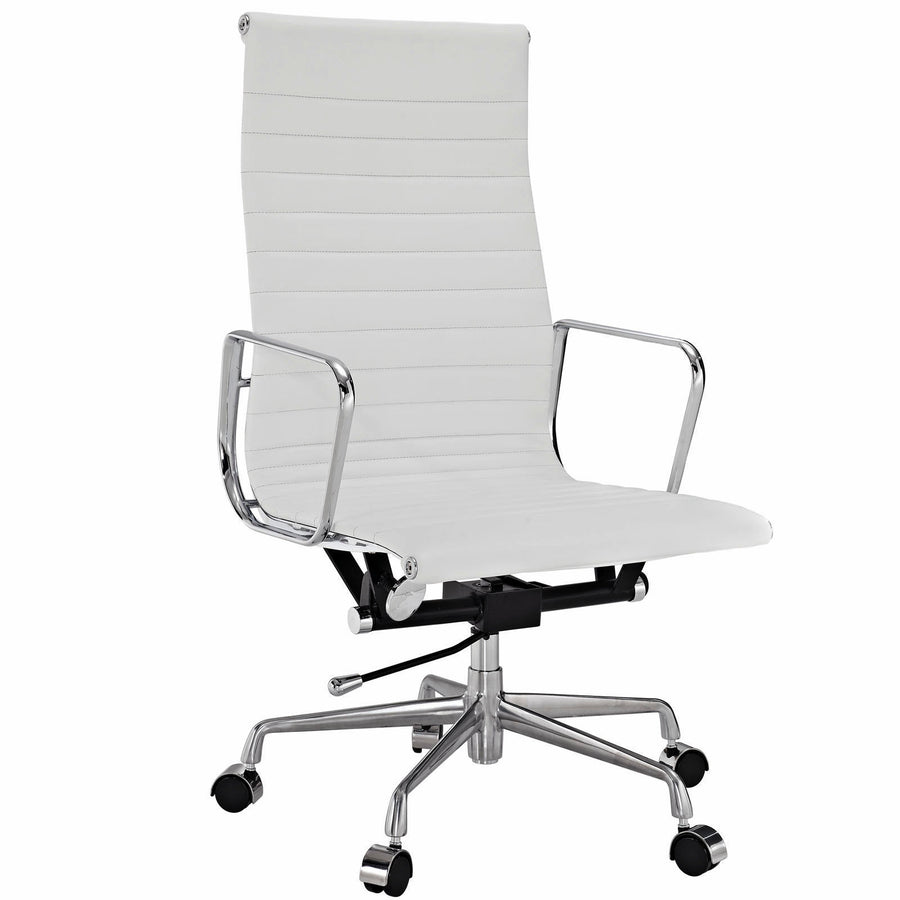 Modern Ribbed High Back Office Chair White Italian Leather Image 1