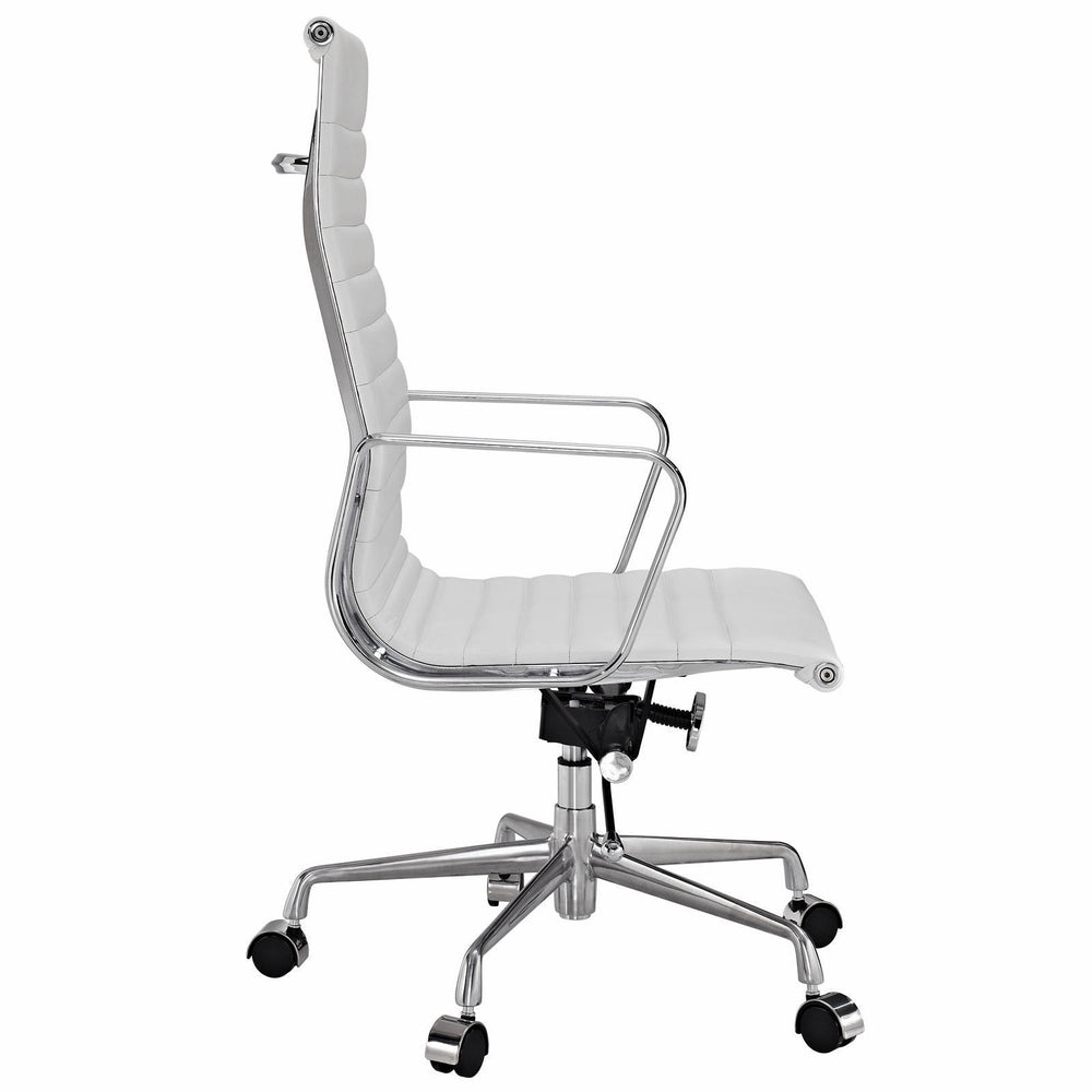 Modern Ribbed High Back Office Chair White Italian Leather Image 2