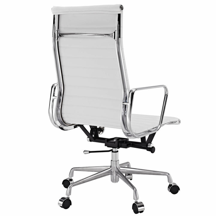 Modern Ribbed High Back Office Chair White Italian Leather Image 3