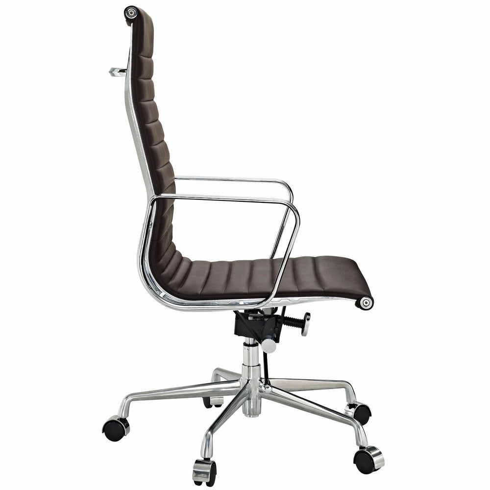 Modern Ribbed High Back Office Chair Brown Italian Leather Image 2