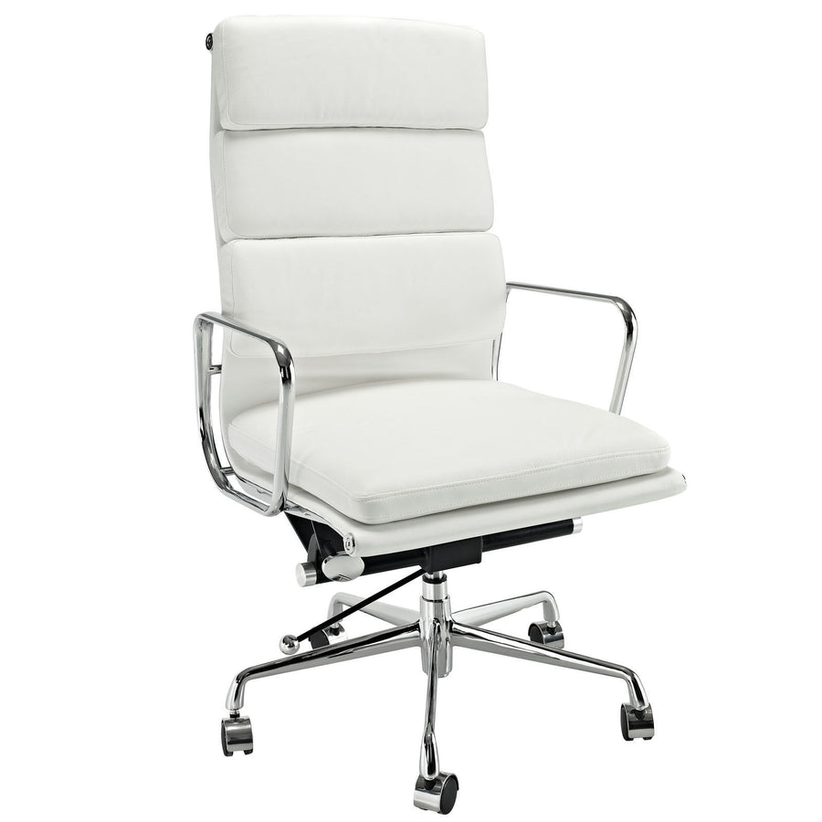 Modern Padded High Back Office Chair White Italian Leather Image 1