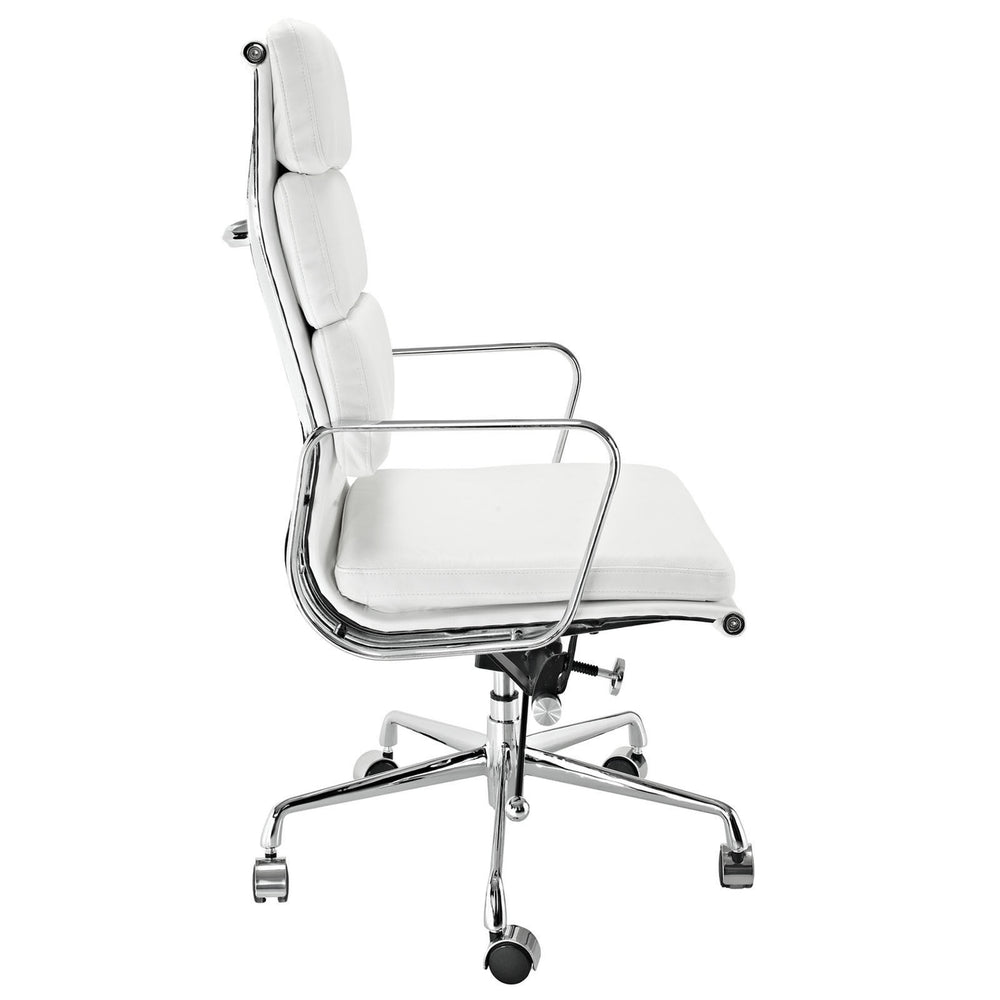 Modern Padded High Back Office Chair White Italian Leather Image 2