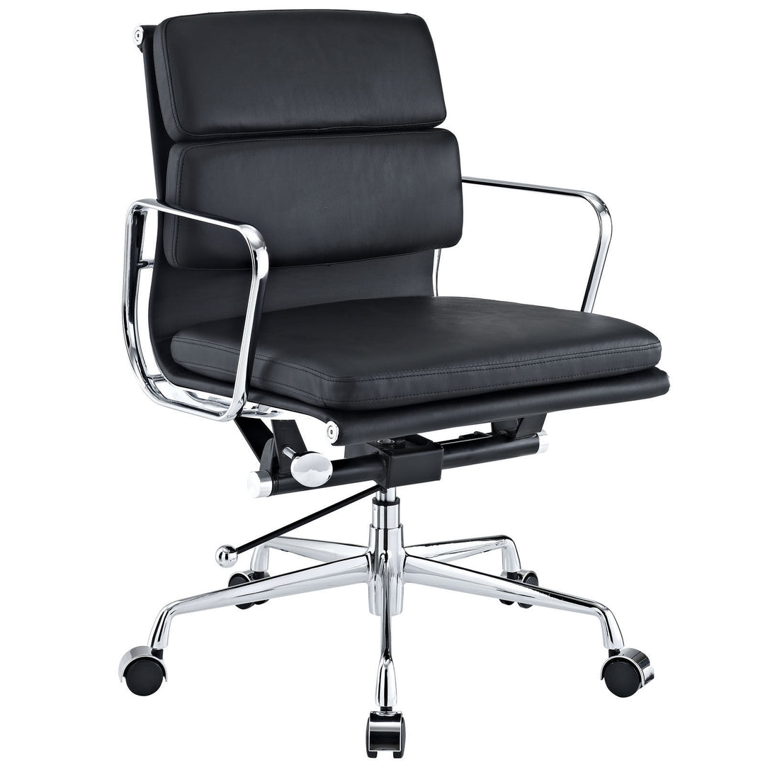 Modern Padded Mid Back Office Chair Black Italian Leather Image 1